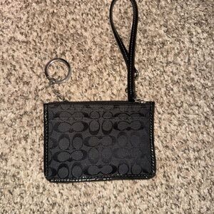 Coach Black Signature Wristlet with Key Ring